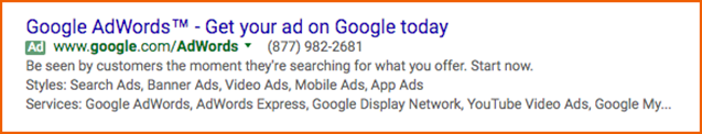 Google AdWords ad for Google AdWords in Google Search